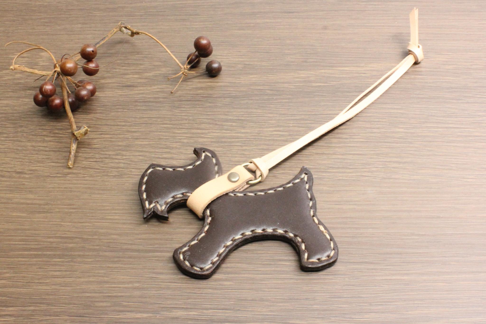 コピー：イタリアンレザー/ミニチュアシュナウザーのバッグチャーム/チョコ | 3枚目