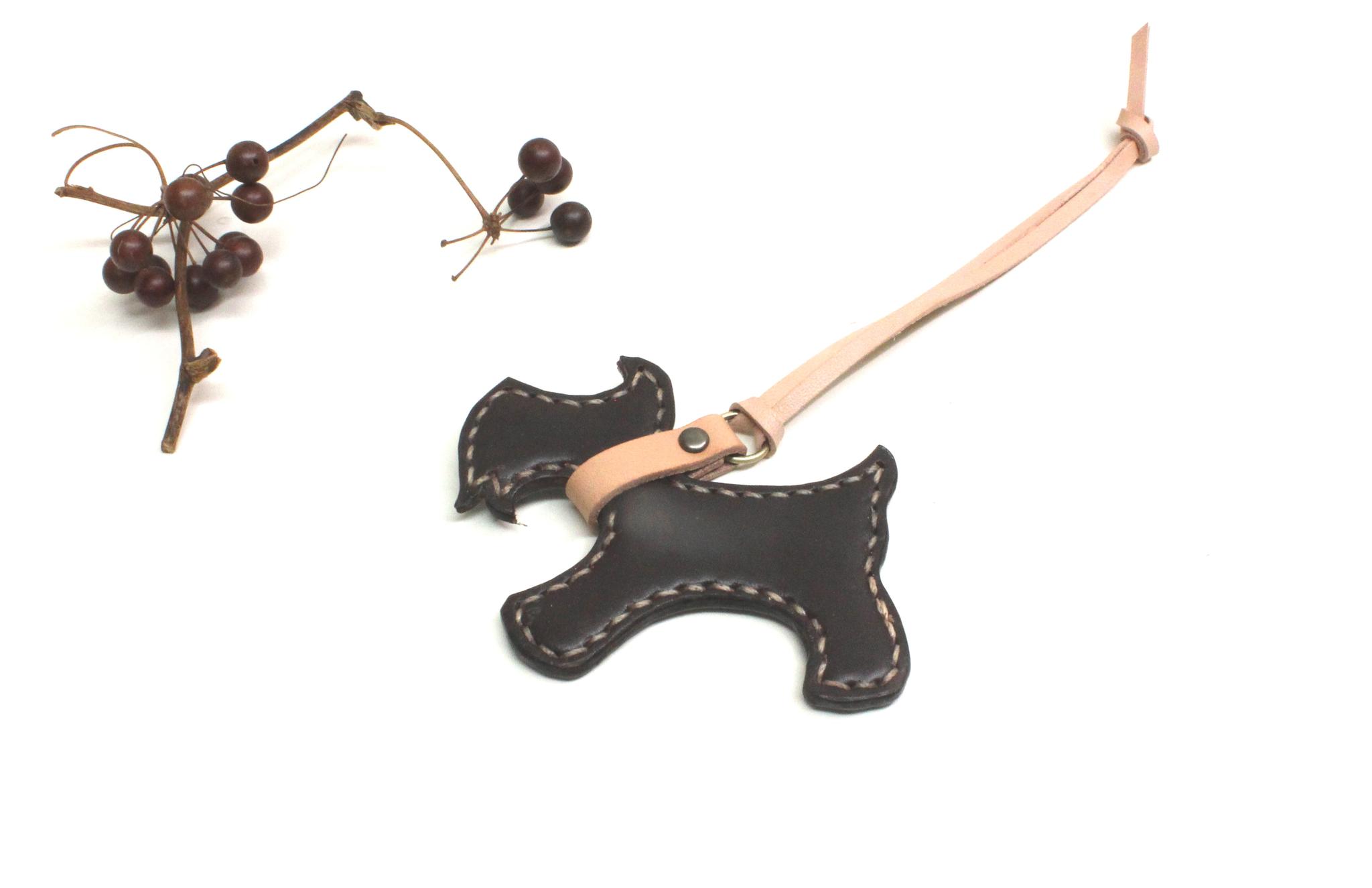 コピー：イタリアンレザー/ミニチュアシュナウザーのバッグチャーム/チョコ | 5枚目