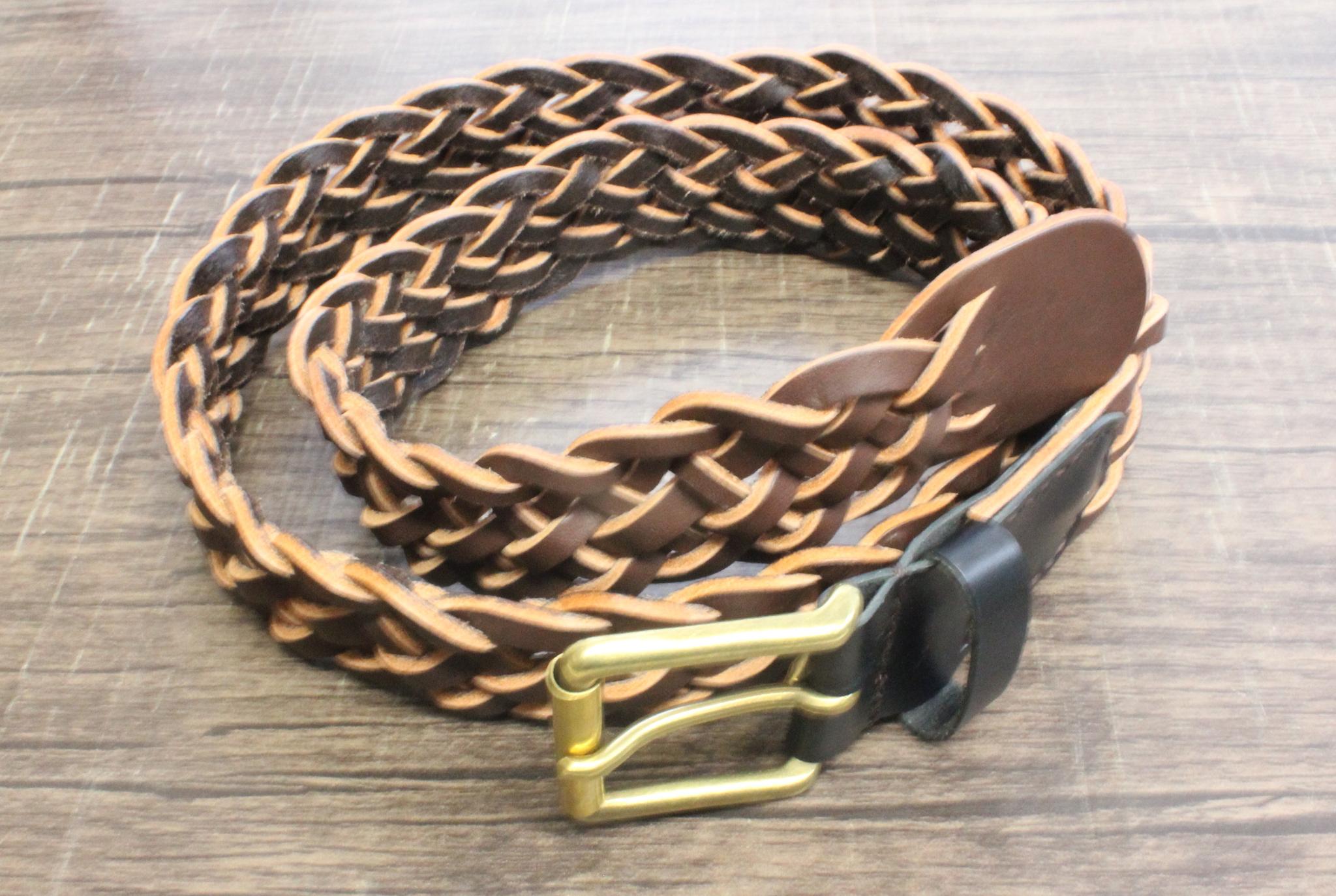 【アメリカンオイルレザー使用】　七つ編みベルト　真鍮バックル | 4枚目