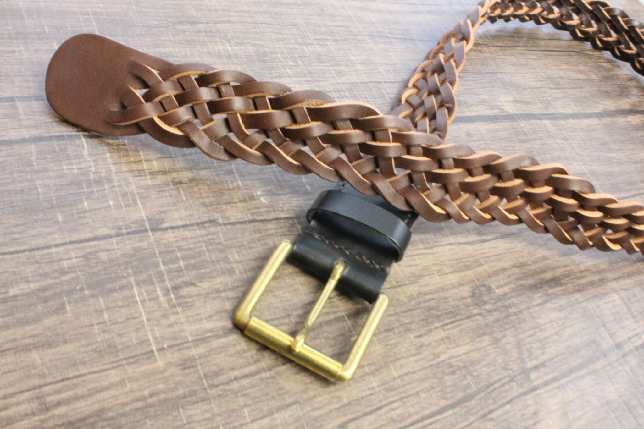 【アメリカンオイルレザー使用】　七つ編みベルト　真鍮バックル | 5枚目