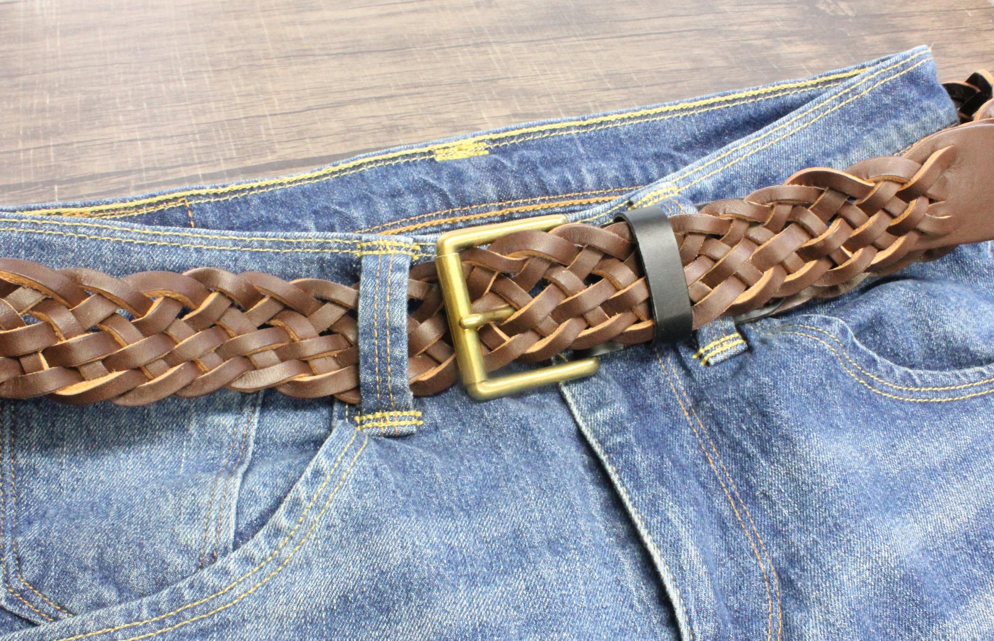 【アメリカンオイルレザー使用】　七つ編みベルト　真鍮バックル | 6枚目