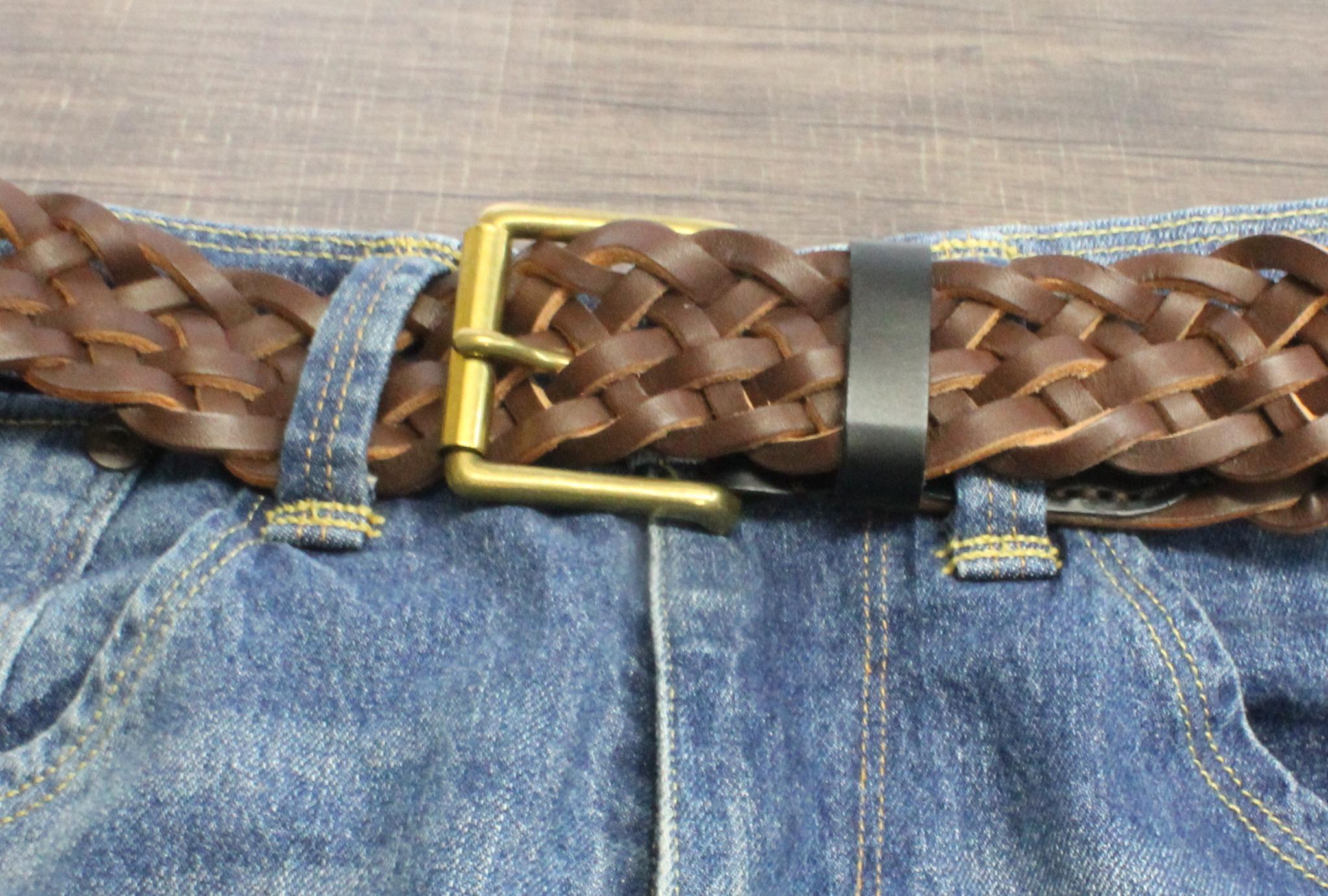 【アメリカンオイルレザー使用】　七つ編みベルト　真鍮バックル | 7枚目
