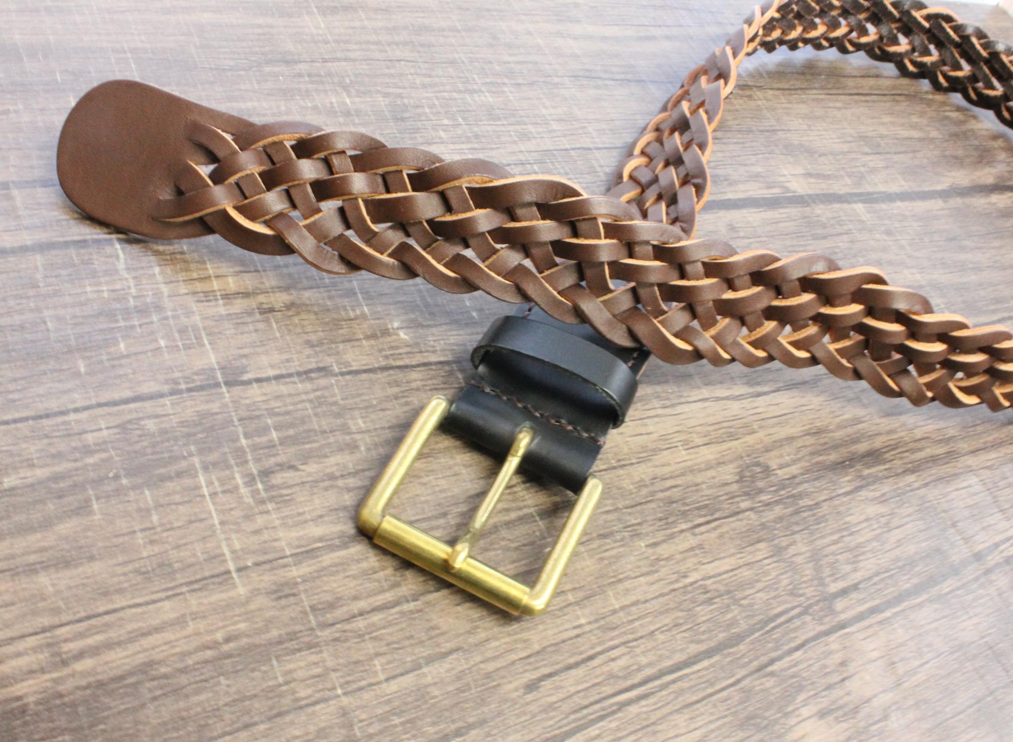 【アメリカンオイルレザー使用】　七つ編みベルト　真鍮バックル | 8枚目